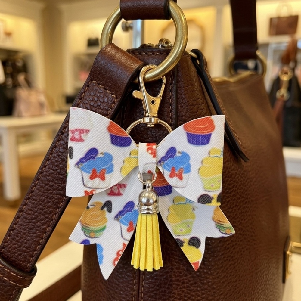Mickey Mouse Cupcake Bow Bag Charm Key Chain